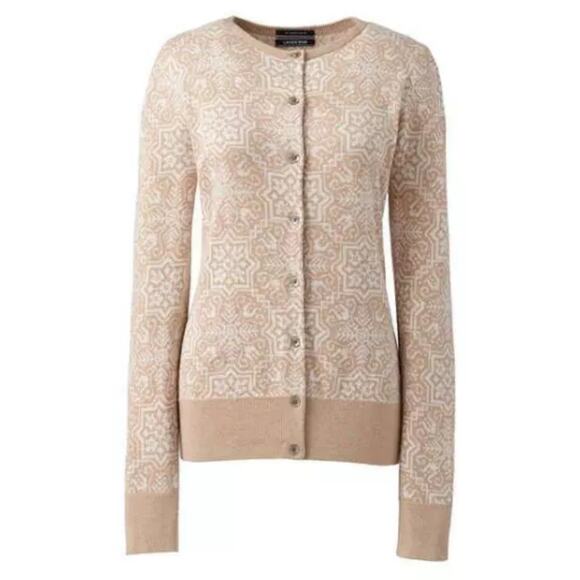 Lands’ End Ivory Snowflake Supima Cotton Sweater Cardigan Size Large - Picture 3 of 10